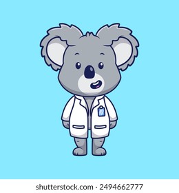 Cute Scientist Koala Standing Cartoon Vector Icon Illustration. Animal Education. Flat Cartoon Concept.