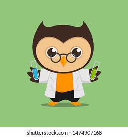 Cute Scientist Owl doing experiment