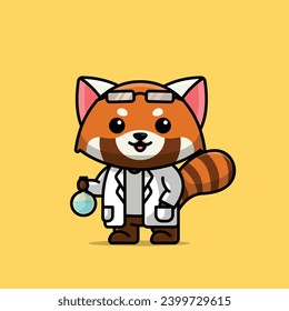 Cute scientist red panda cartoon vector illustration animal proffession concept icon isolated