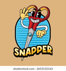 Cute scissor back to school in retro cartoon character illustration