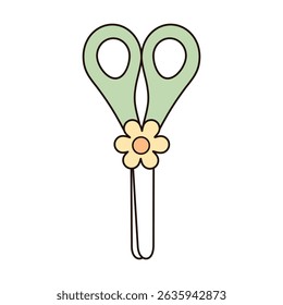 Cute scissors clipart, groovy school supplies, back to school, hand drawn vector illustration in flat style	