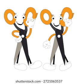 Cute scissors mascot character with funny facial expressions. Cartoon style illustration isolated on white background, suitable for education, craft, DIY, stationery, children, and creative design concepts.