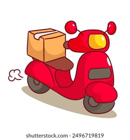 Cute Scooter With Package Cartoon Vector. Express delivery package. People Profession concept design. Isolated white background.