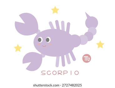 Süße Skorpion, Vektorgrafik. Skorpion und Sternmuster. Einfaches Design. Weißer Hintergrund.
