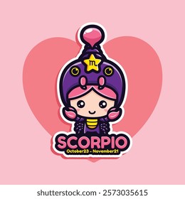 cute scorpio zodiac with heart background