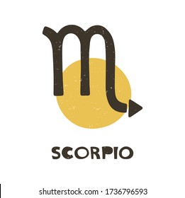 Cute scorpio zodiac sign. Two-color astrology symbol with handwritten inscription on a transparent background. Vector shabby hand drawn illustration