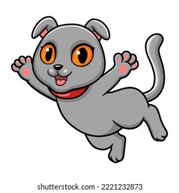 Cute scottish fold cat cartoon flying