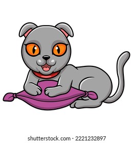 Cute scottish fold cat cartoon on the pillow