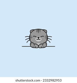 Cute scottish fold cat gray color cartoon, vector illustration