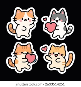 Cute Scottish Fold cat stickers pack showing love and affection with adorable expressions.