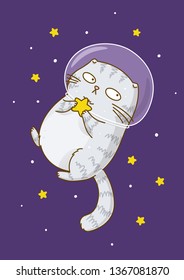 Cute scottishfold cat astronaut on starry space background