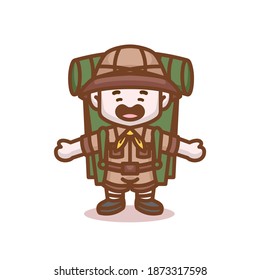Cute scout boy camping outdoor