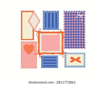 Cute Scrapbook Decorative Frame and Label Set with Postage Stamp Borders