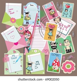 CUTE Scrapbook elements, vector. For girls!