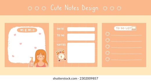 Cute scrapbook notes and memo template 