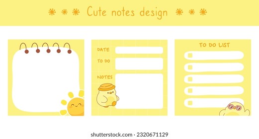Cute scrapbook notes and memo template yellow duck theme