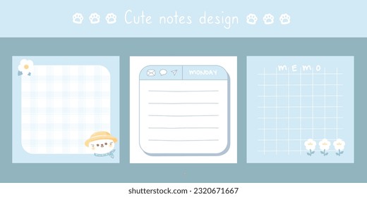 Cute scrapbook notes and memo template kawaii cat theme