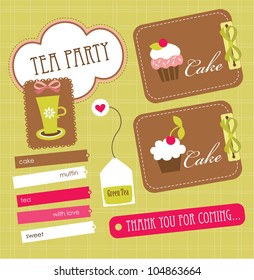 cute scrapbook tea time elements collection.vector illustration
