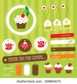 cute scrapbook tea time elements collection.vector illustration