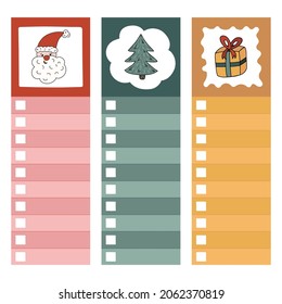 Cute scrapbook templates for planner with blank to do list with hand drawn christmas and new year Illustration. Printable, editable. For school and university schedule. Empty list of everyday tasks.