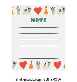Cute scrapbook templates for planner (notes, to do, to buy and other) with colorful illustrations about work life balance. With printable, editable illustrations. For school and university schedule.