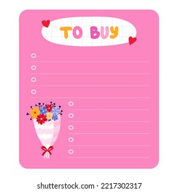 Cute scrapbook templates for planner (notes, to do, to buy, to read) with illustrations about love, romance, Valentine's day. With printable, editable illustrations. For school and university schedule