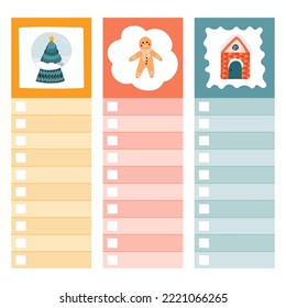 Plantillas de recortes para planificadores (notas, por hacer, por comprar y otros) con ilustraciones sobre Navidad, Año Nuevo, invierno. Con ilustraciones imprimibles y editables. Para el horario escolar y universitario