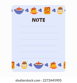 Cute Scrapbook Vorlagen für Planer (Notizen, zu tun, zu kaufen und andere) mit bunten Illustrationen über gesundes Frühstück. Mit druckbaren, bearbeitbaren Illustrationen. Für Schule und Universitätsstudium.
