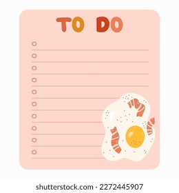 Cute scrapbook templates for planner (notes, to do, to buy and other) with colorful illustrations about healthy breakfast. With printable, editable illustrations. For school and university schedule.