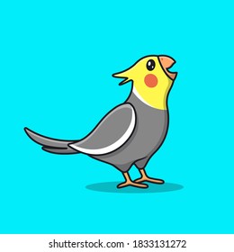 Cute Screaming Cockatiel Bird Cartoon Vector Icon Illustration. Animal Bird Icon Concept Isolated Premium Vector. Flat Cartoon Style