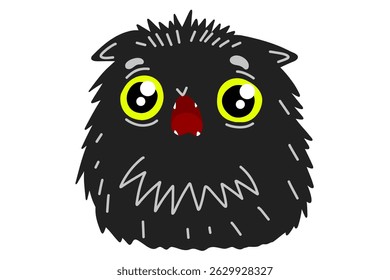 Cute screaming sceary cartoon cat character. Cat sits and screams. Black screaming kitten. Stock vector illustration isolated on white background.
