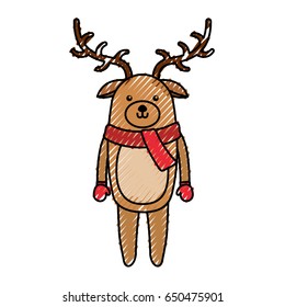 cute scribble christmas deer cartoon