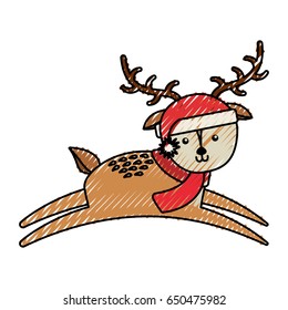 cute scribble christmas deer cartoon