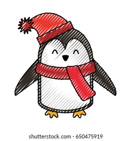 cute scribble christmas penguin cartoon