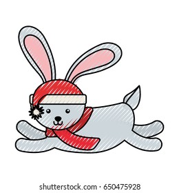 cute scribble christmas rabbit cartoon