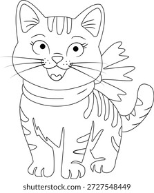 Contorno de gatinho estilo Scribble bonito com rosto expressivo