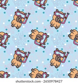 Cute scuba diving capybara pattern