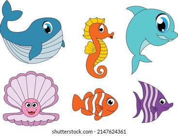 Cute Sea Animal Cartoon Graphic Stock Vector (Royalty Free) 2147624361 ...