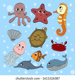 cute sea animal character vector. cute pattern animal. squid pattern. cute pattern animal vector.