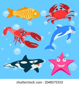 cute sea animal character vector