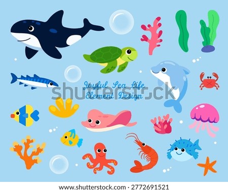 cute sea animal elements set for kids ocean marine life collection