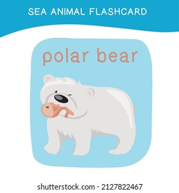 Cute sea animal flashcard for preschool children. English name with cartoon animals set. Card games for kids. Vector illustration.