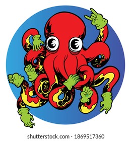 Ilustración portadora de pulpo animal marino, perfecta para logotipos de mariscos o símbolos de mariscos