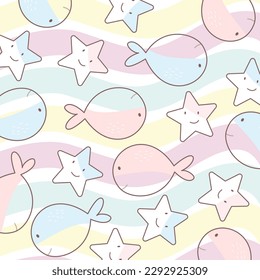 
Cute sea animal pattern. Pastel tones screen for the sea. Bright. Wrapping paper.
