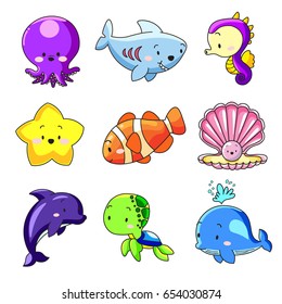 Cute sea animals cartoon collection