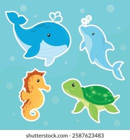 Cute sea animals cartoon sticker