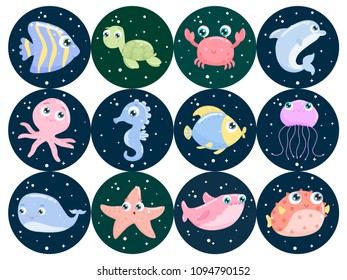 Cute sea animals. Flat design.