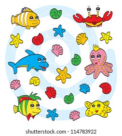 Cute sea animals illustration