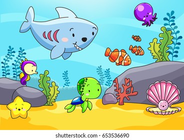 Cute sea animals in the ocean
