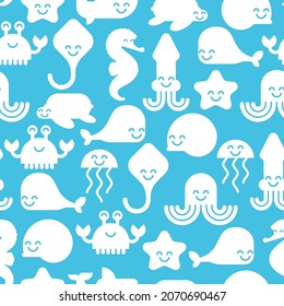 Cute sea animals pattern seamless. Cartoon sea world animal background. Baby fabric texture